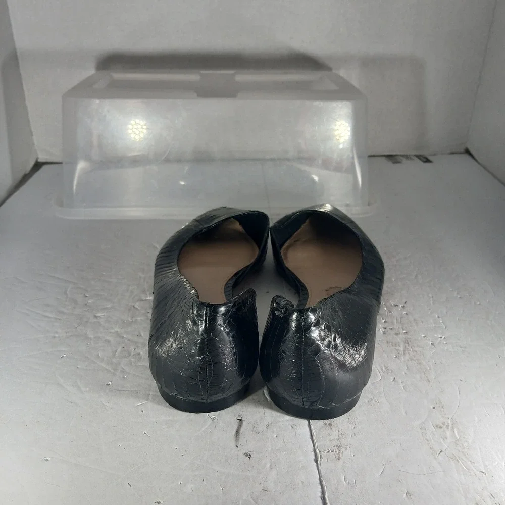 Vince Camuto Etilla Flats 8.5 Black Croc Embossed Leather d'Orsay Pointed Toe